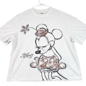 Disney Shirt Womens Small White Minnie Mouse Sketch Graphic Crewneck Tee